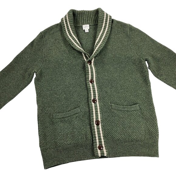 J Crew Rugged Merino Wool Blend Shawl Cardigan Mens Size L Olive Green Sweater - Picture 1 of 8